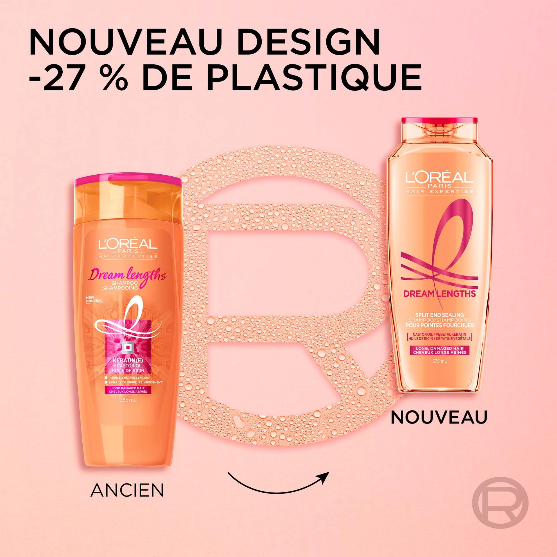 Ancien et nouveau packaging du shampoing dream lenght